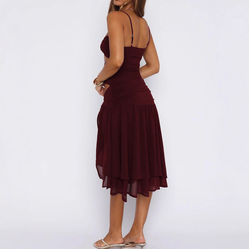 Womens Slim-fit Tube Top Hollow-out Off-shoulder Dress