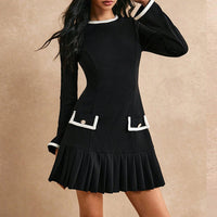 Womens Stylish Fitted Crew-neck Long-sleeve Dress