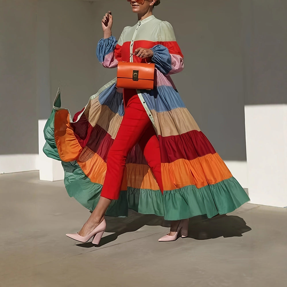Korean-style Pleated Patchwork Color Dress