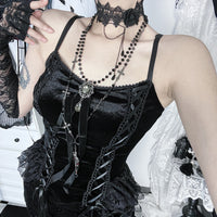 Velvet Lace Patchwork Camisole Subculture-Style New Sexy Dark Chic Tank Top
