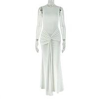 Ruched Crew-neck Strap Sleeveless Dress