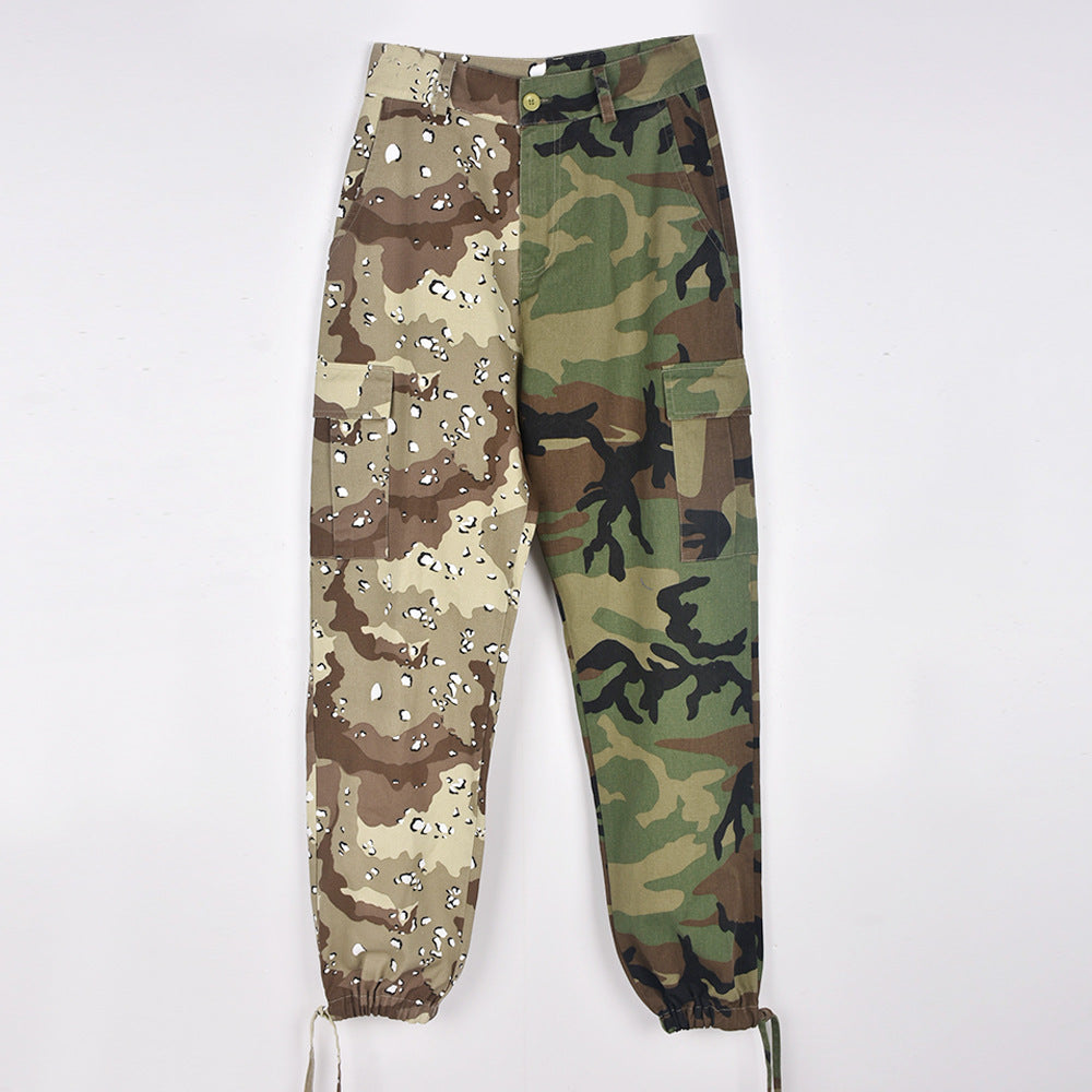 Denim Casual Camouflage Color-block Pants