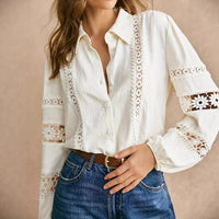 Lace-trimmed Openwork Long-sleeve Shirt With Patchwork Details