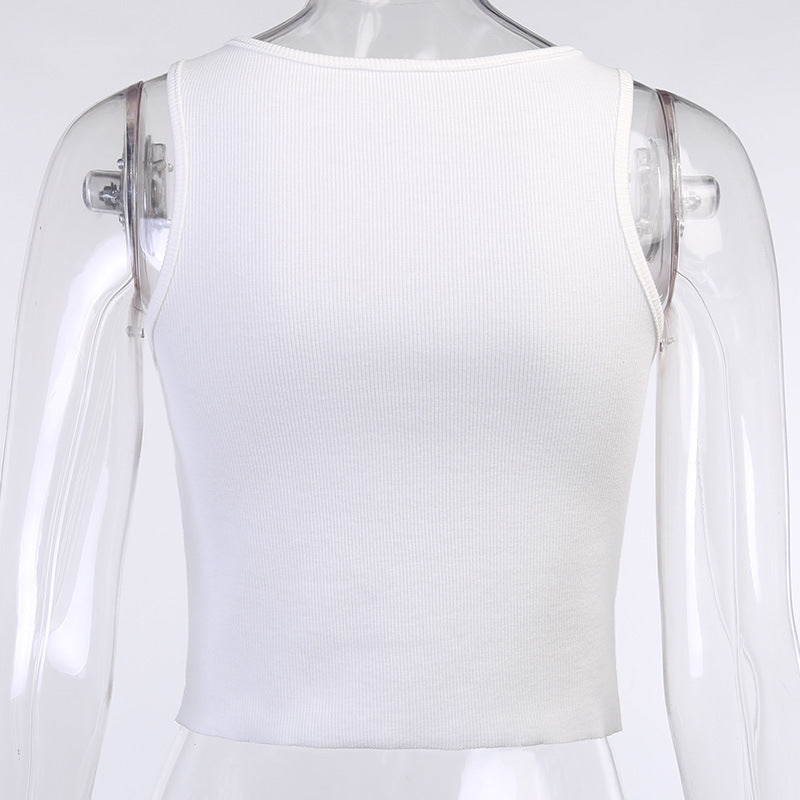 Navel Cropped Short Vest Female Gothic Style Vest Skull Print Top