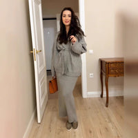 V-neck Cardigan With Tie Details, A Loose-fitting, Versatile Knit Sweater Dress Set