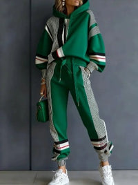 Women's Printed Hooded Long-Sleeved Trousers Casual Suit