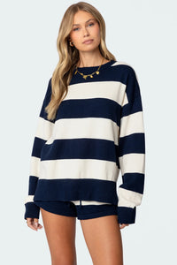 Casual Crew-Neck Striped Patchwork Knitted Sweater Set