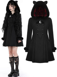 Gothic Dark Cat Ear Black Hooded Coat