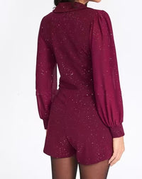 Mesh V-neck Sequin Lantern-sleeve Jumpsuit