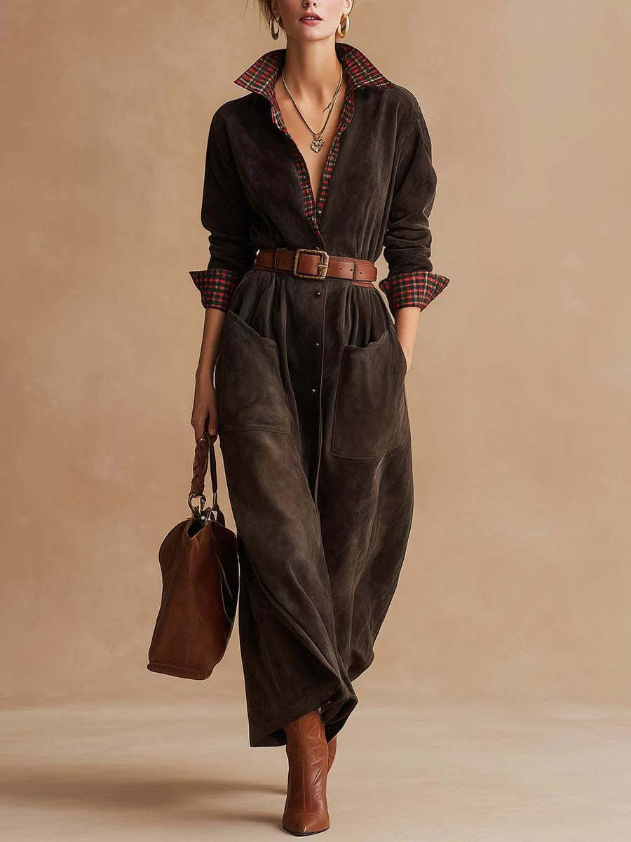 Womens Classic Retro Plaid Workwear Jumpsuit Dress