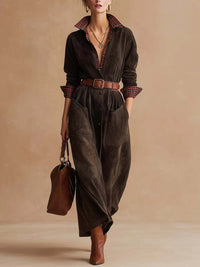 Womens Classic Retro Plaid Workwear Jumpsuit Dress