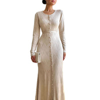 Casual Crew-neck Long-sleeve Sweater Loose-fitting Knit Bodycon Dress