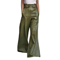 High-waisted Loose-fitting PU Leather Flared Pants With Pockets