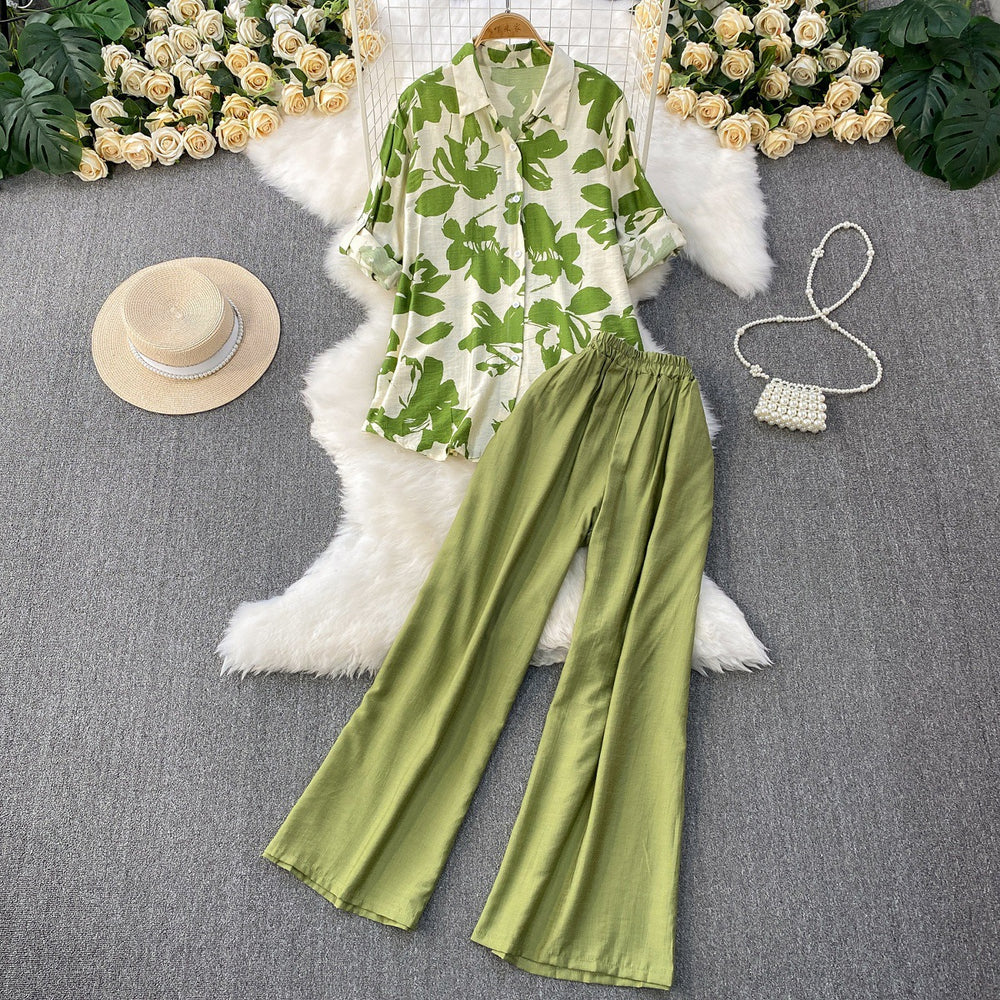 Raglan-sleeve Sun-protective Shirt High-waiste Slimming Wide-leg Pants