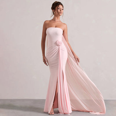 Elegant Solid-color Sexy Strapless Bodycon Floor-length Evening Gown For Women