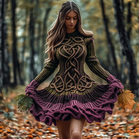 High-neck Dress Sweater With A Retro Cable-knit Design And Long Sleeves