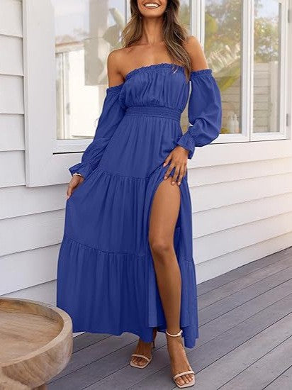 Elegant High-waisted A-line Layered Maxi Skirt With A Side Slit