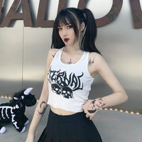 Navel Cropped Short Vest Female Gothic Style Vest Skull Print Top