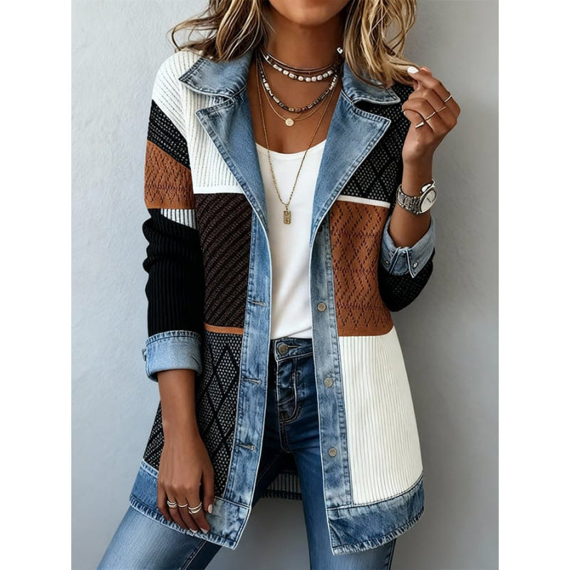 Womens Fashion Slim-fit Long-sleeve Patchwork Jacket