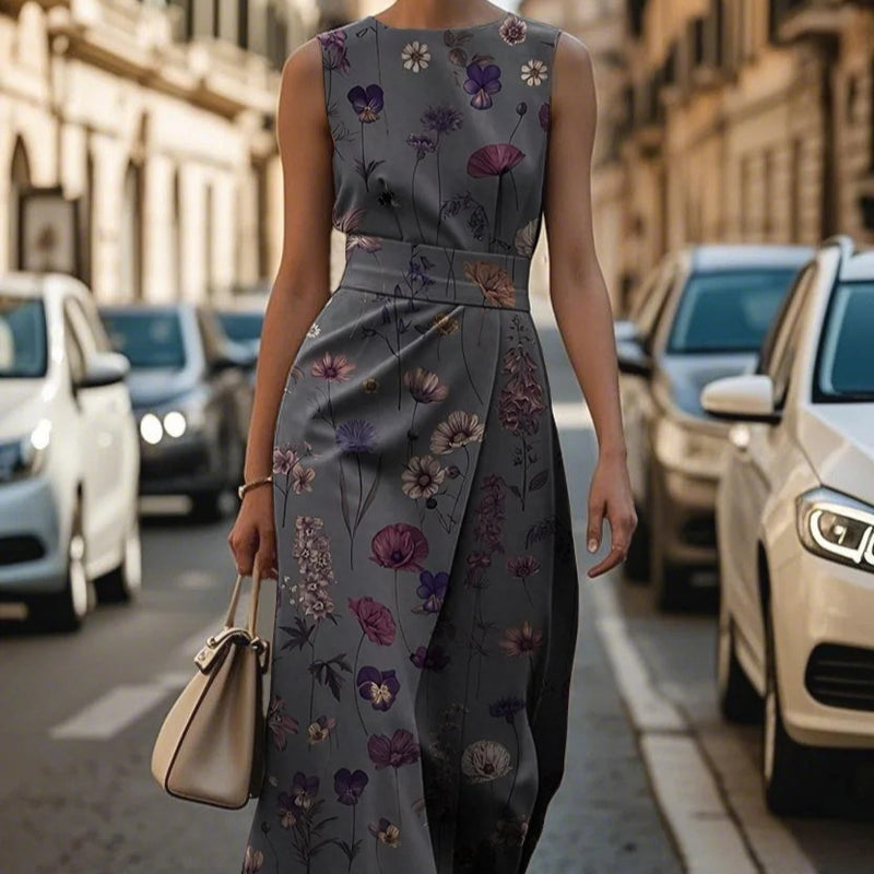 Womens Sleeveless Striped Polka-DotFloral Maxi Dress