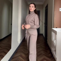 Solid-color Slim-fit Cropped Top And Slim-fit Knit Pants Two-piece Set