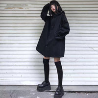 Dark Hooded Loose Coat Women's Clothing