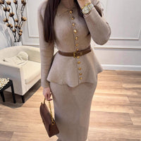 New Button-pleated Ribbed-button Fishtail Bodycon Coat With A Cinched Waist