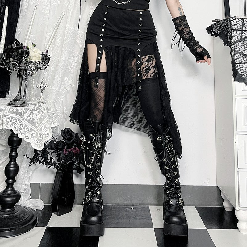 Gothic Dark Waste Soil Irregular Lace Skirt