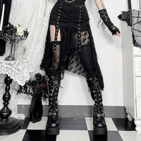 Gothic Dark Waste Soil Irregular Lace Skirt