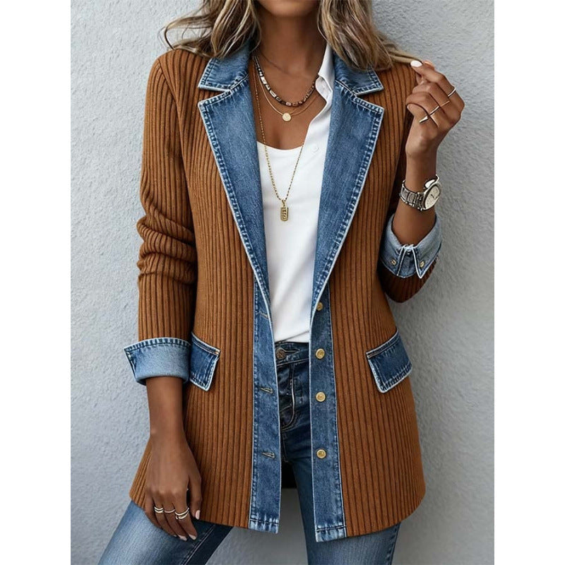 Womens Fashion Slim-fit Long-sleeve Patchwork Jacket