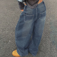 European And American-style Washed Blue Wide-leg