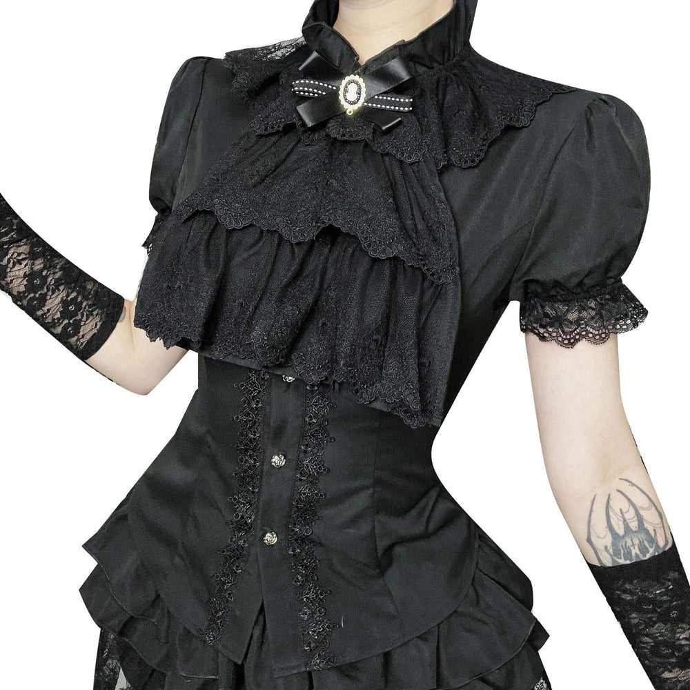 Dark Gothic-style Sexy Figure-hugging Lace-panelled Shirt