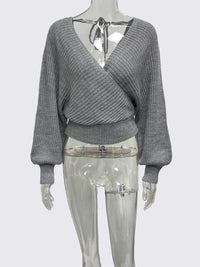 Cropped V-neck Long-sleeve Pullover Knit Sweater