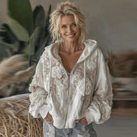 Womens Elegant Floral-Print Hooded Sweatshirt Top