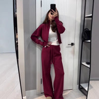 Solid-color Slim-fit Cropped Top And Slim-fit Knit Pants Two-piece Set