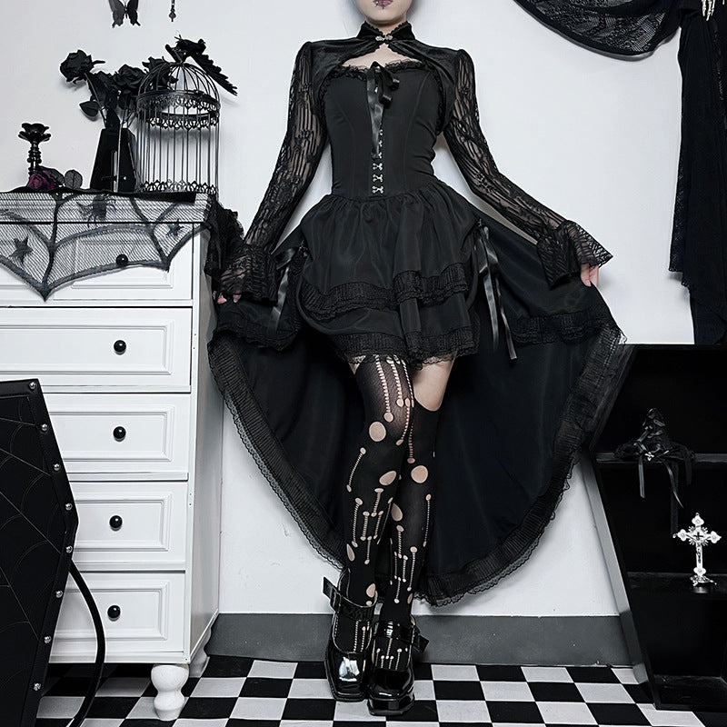 Dark Style Elegant Slim Fit Gothic Waist Tube Top Slippers Expansion Skirt Women