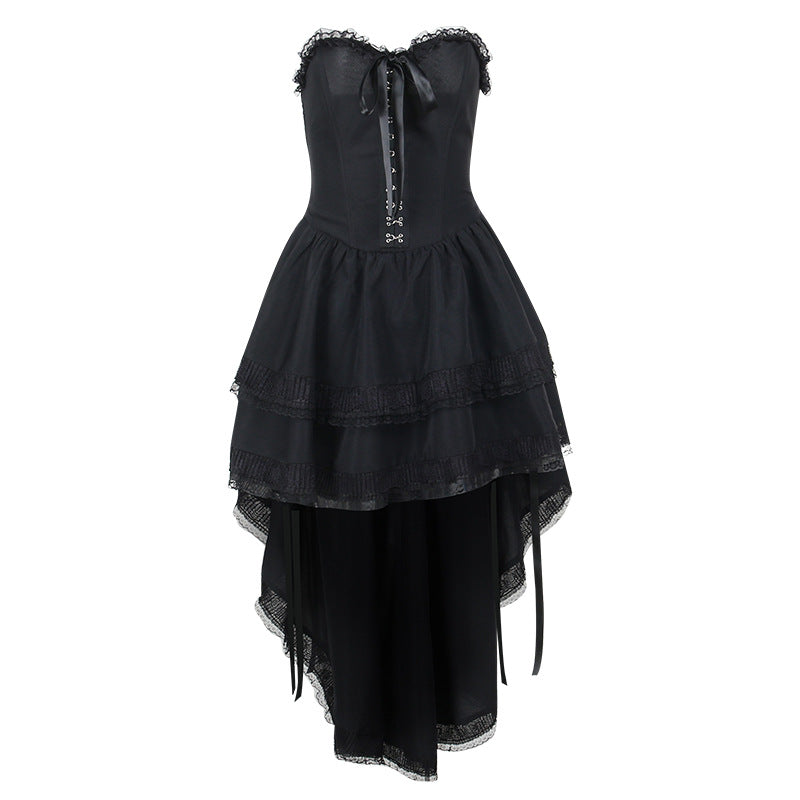 Dark Style Elegant Slim Fit Gothic Waist Tube Top Slippers Expansion Skirt Women