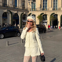 Womens Two-Piece Set Long-Sleeve Top And High-Waisted Shorts