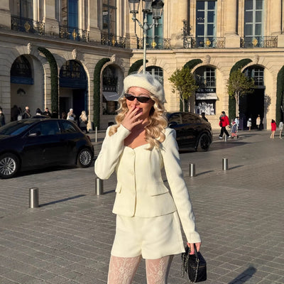 Womens Two-Piece Set Long-Sleeve Top And High-Waisted Shorts