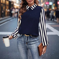 Long-sleeved Striped And Plaid Shirt With A Turn-down Collar