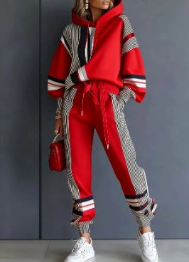 Women's Printed Hooded Long-Sleeved Trousers Casual Suit