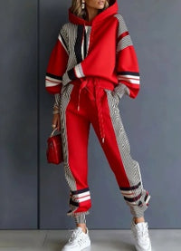 Women's Printed Hooded Long-Sleeved Trousers Casual Suit