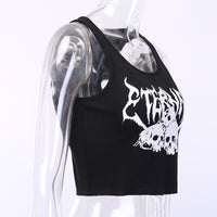 Navel Cropped Short Vest Female Gothic Style Vest Skull Print Top
