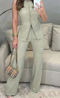 Womens Stylish Form-fitting Solid-color Sleeveless Pantsuit