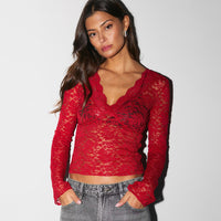Lace V-neck Long-sleeve Blouse Top