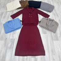 New Double-breasted Button Sweater Jacket And Sheath Skirt Set