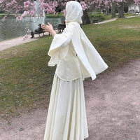 Solid-color Long-sleeve Elegant Headscarf Dress Set