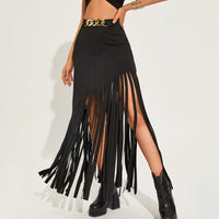Womens Dark-Colored Sexy Fringe Skirt