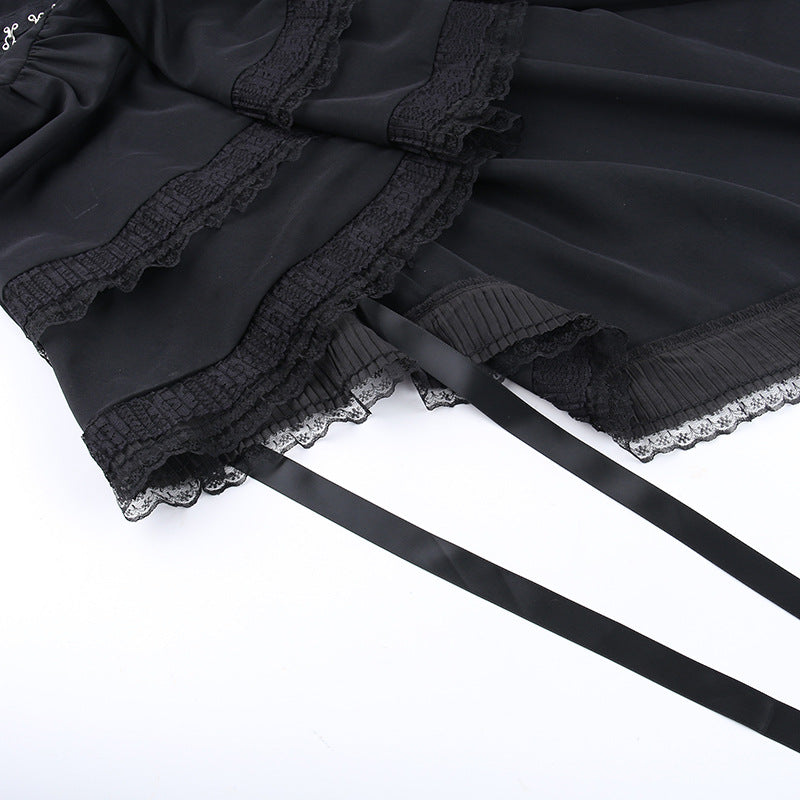Dark Style Elegant Slim Fit Gothic Waist Tube Top Slippers Expansion Skirt Women