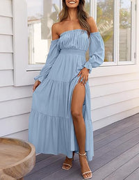 Elegant High-waisted A-line Layered Maxi Skirt With A Side Slit